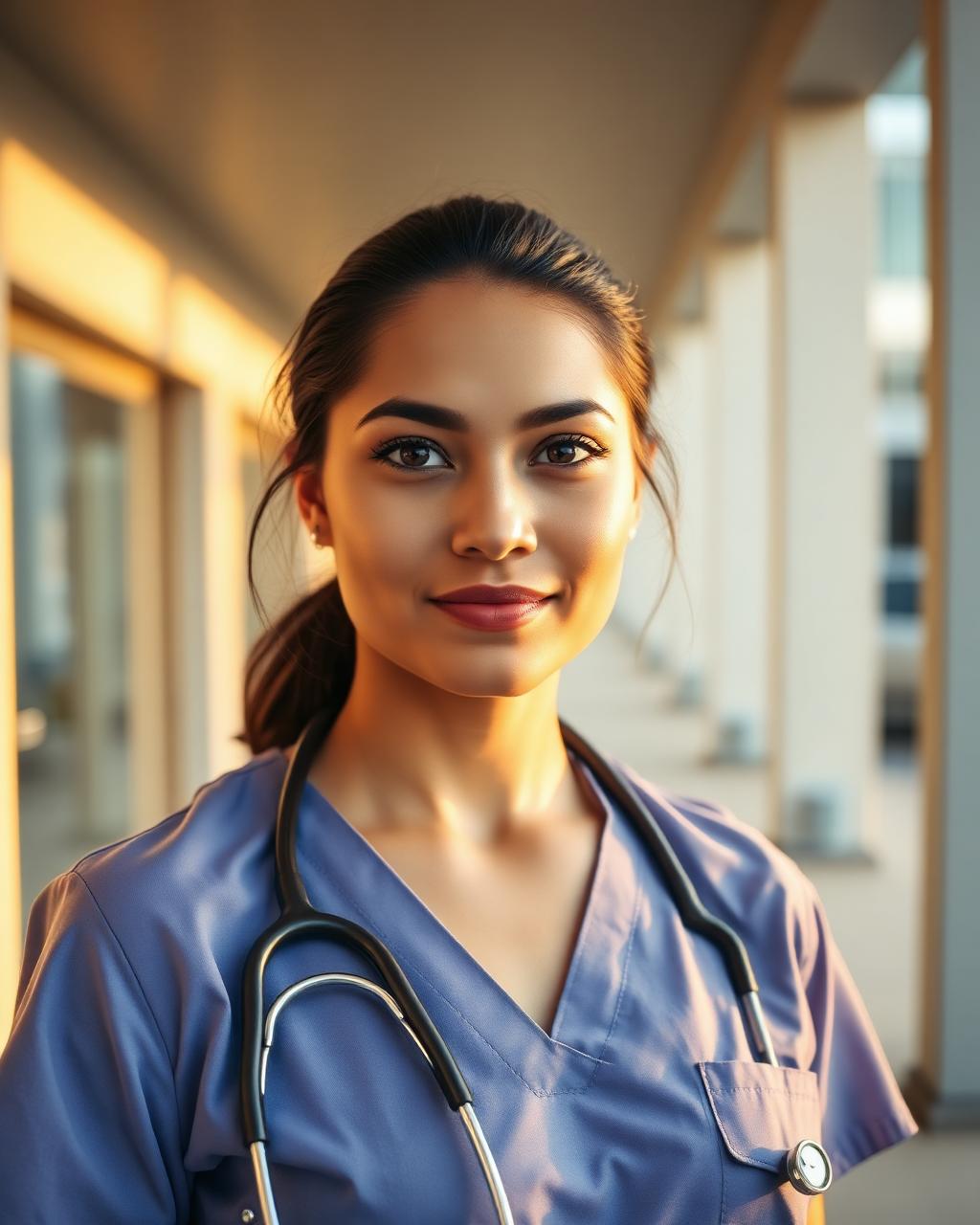 Young nurse standing tall in warm evening light